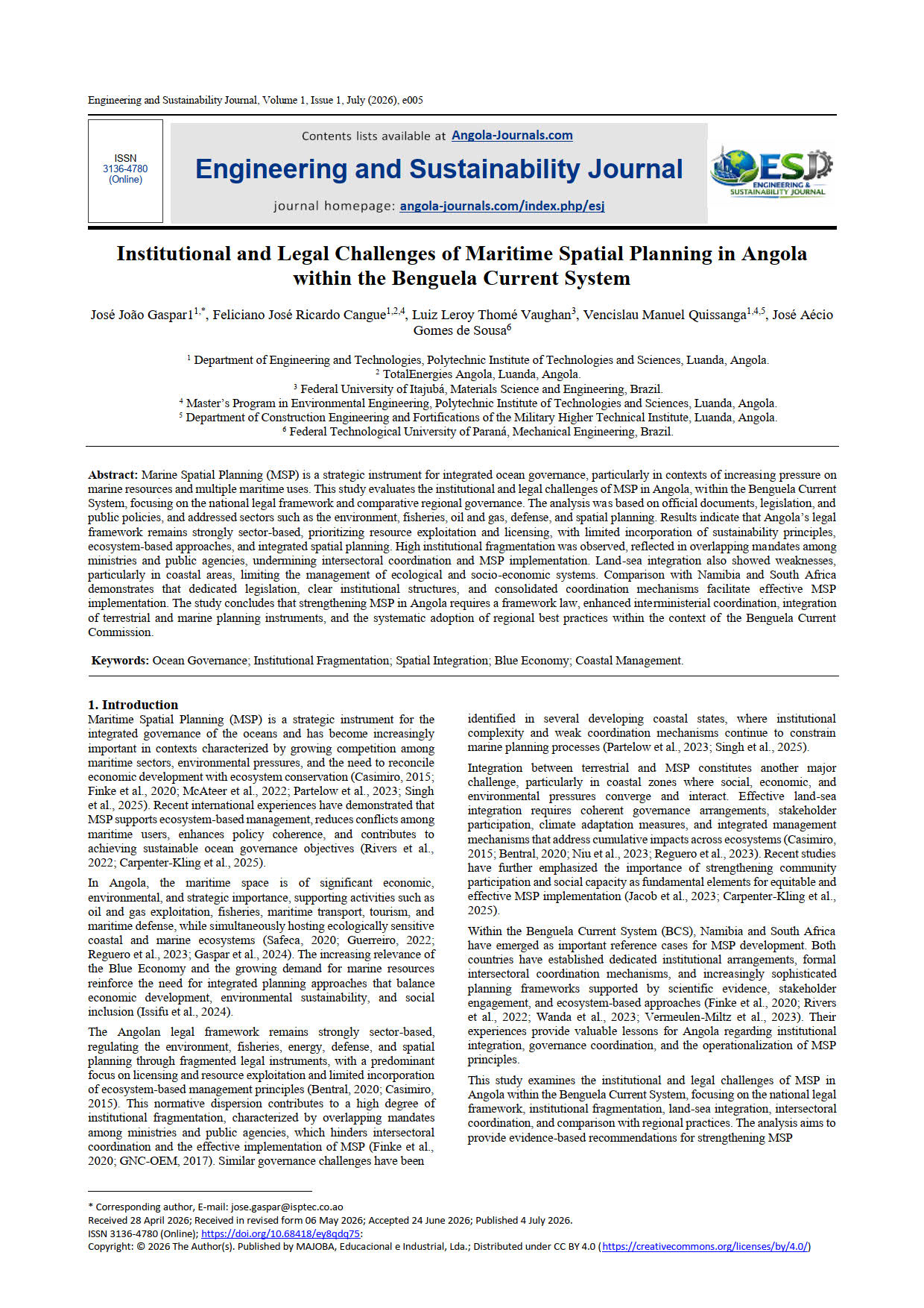 Institutional and Legal Challenges of Maritime Spatial Planning in Angola